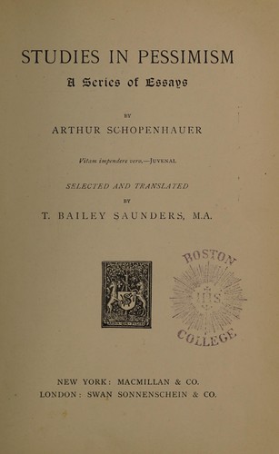 Studies in Pessimism, Arthur Schopenhauer